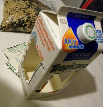milk carton bird feeder