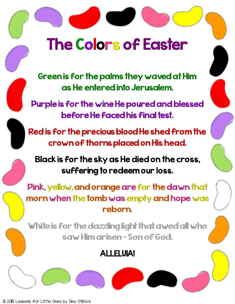 The Colors of Easter Jelly Bean Poem Christian Activities, Printable