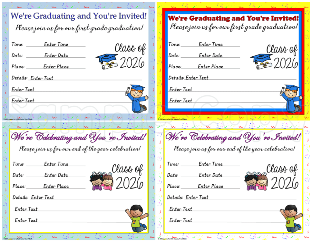 First grade end of the year celebration graduation invitations