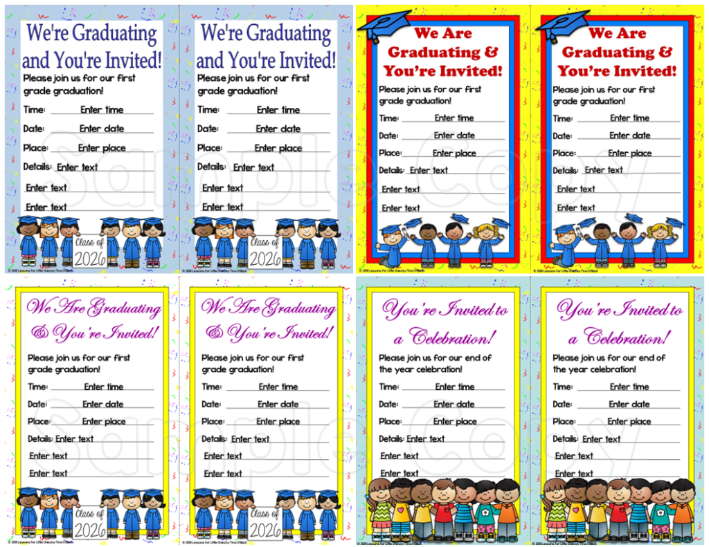 First grade end of the year graduation invitations