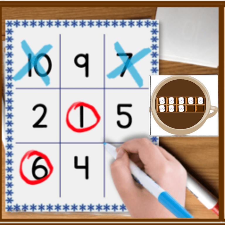 winter math game numbers to 20 tic tac toe
