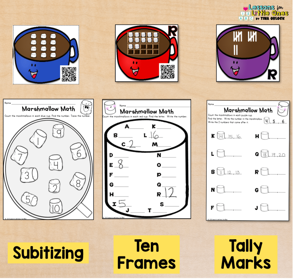 winter counting math center preschool kindergarten hot chocolate theme