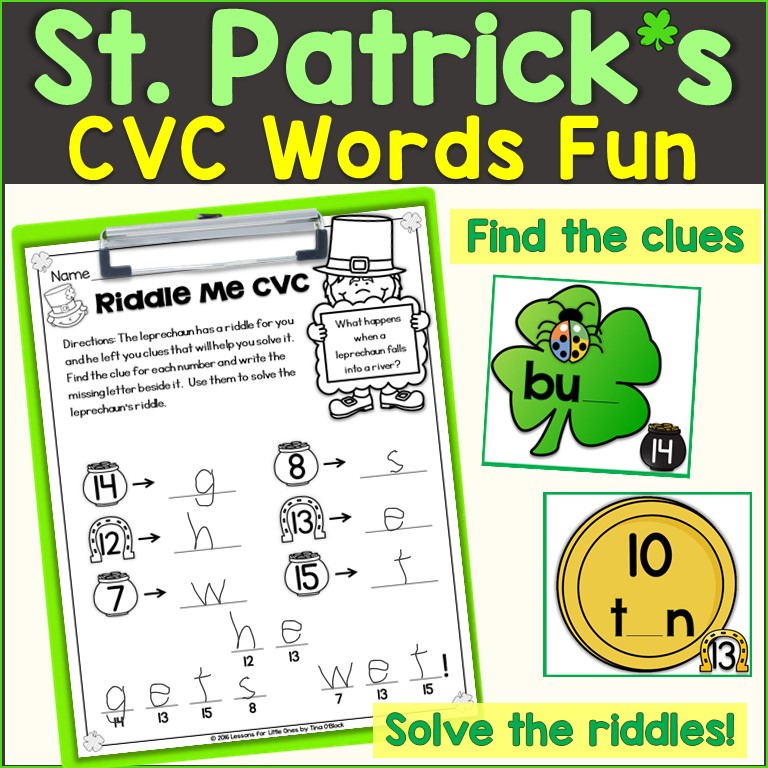 St. Patrick's Day CVC Words Write the Room Activity