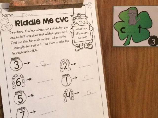 St. Patrick's Day CVC words riddles
