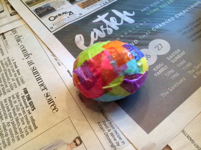 tissue paper Easter egg wet