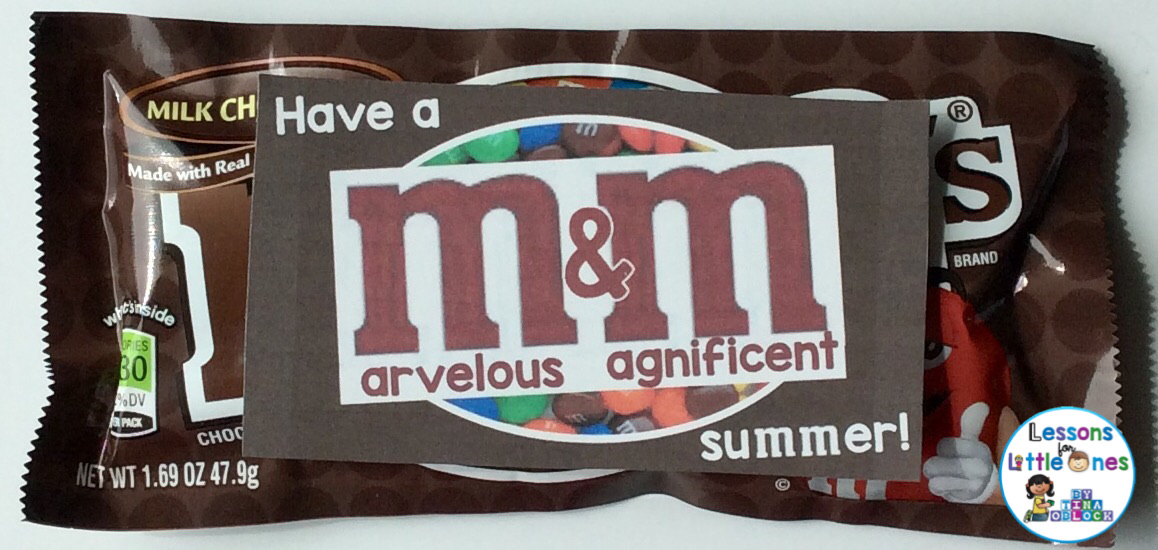 End of the school year student gifts and gift tags - M&Ms