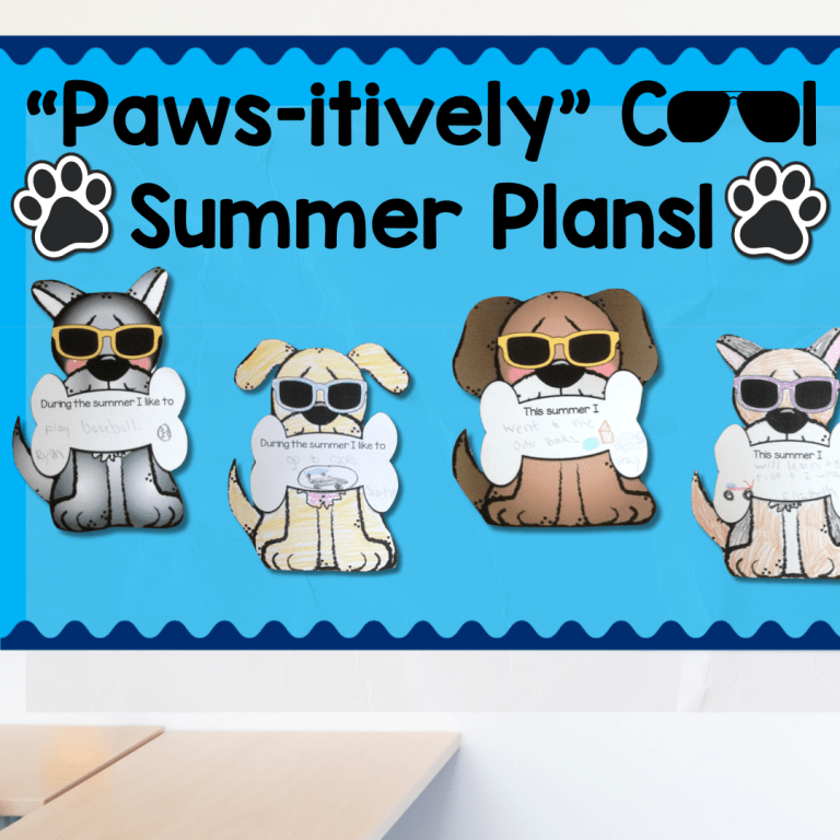 summer bulletin board with crafts and writing prompts