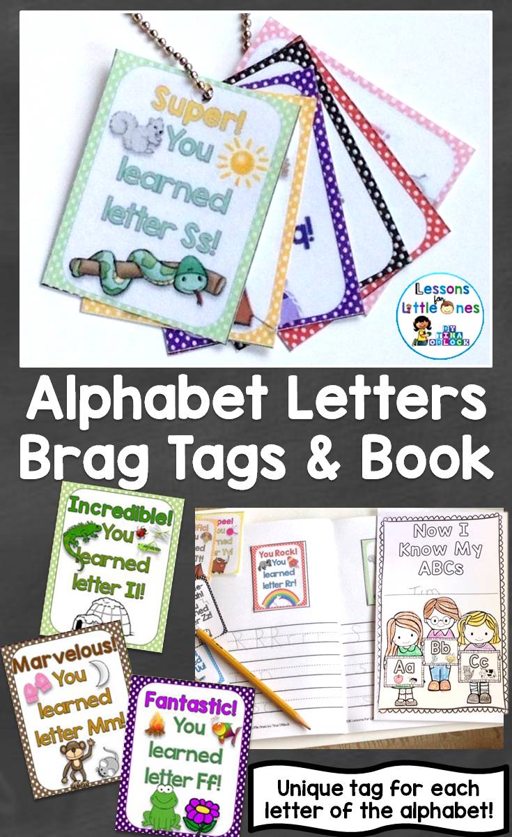 brag tags for the letters of the alphabet and an alphabet brag tags book