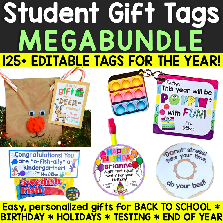 Editable Student Gift Tags for back to school, end of the year, holidays, testing