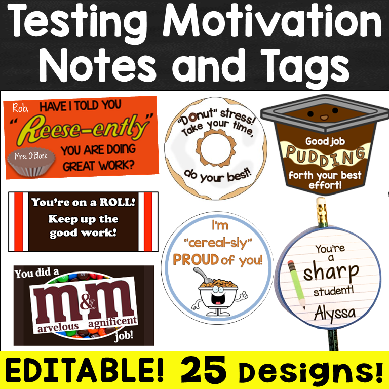 Test motivation student gift tags editable testing treat tags