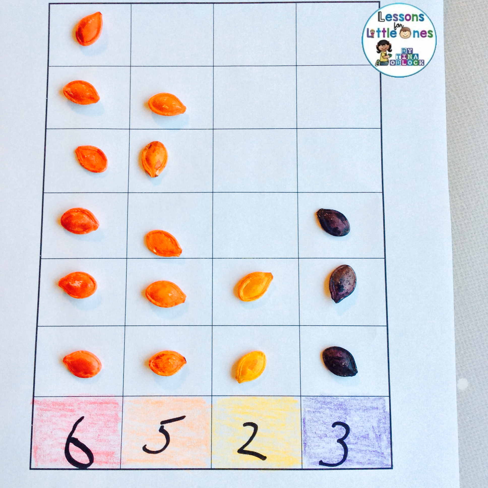 dyed pumpkin seeds math activity