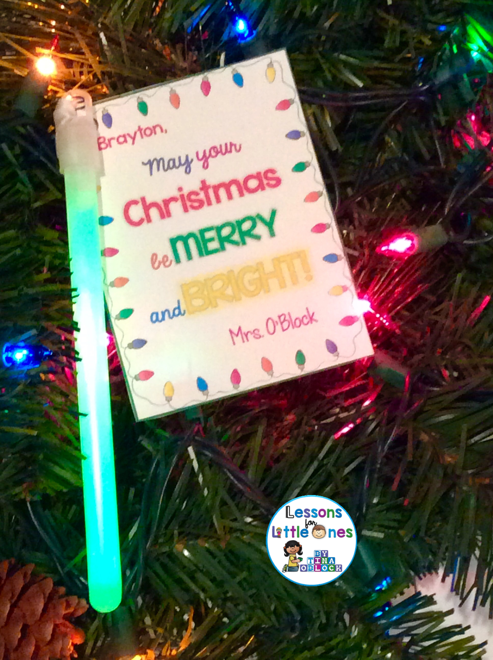 Christmas student gift tag for glowstick