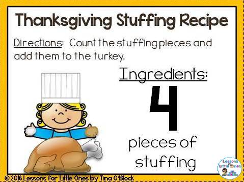 Thanksgiving stuffing math center counting card