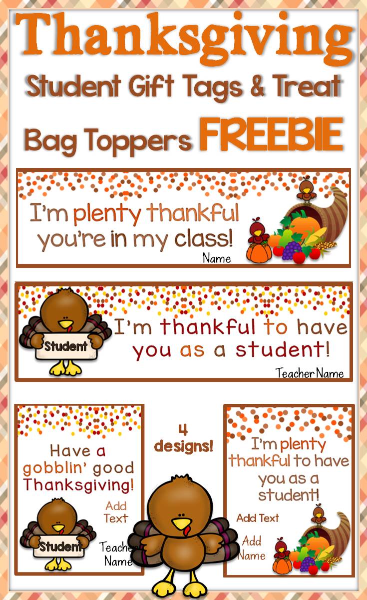 Free Thanksgiving Student Gift Tags & Treat Bag Toppers