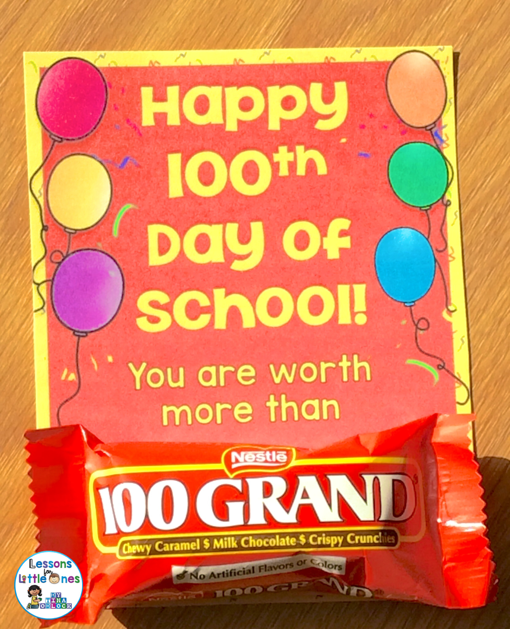 100th day of school 100 Grand candy bar treat tag