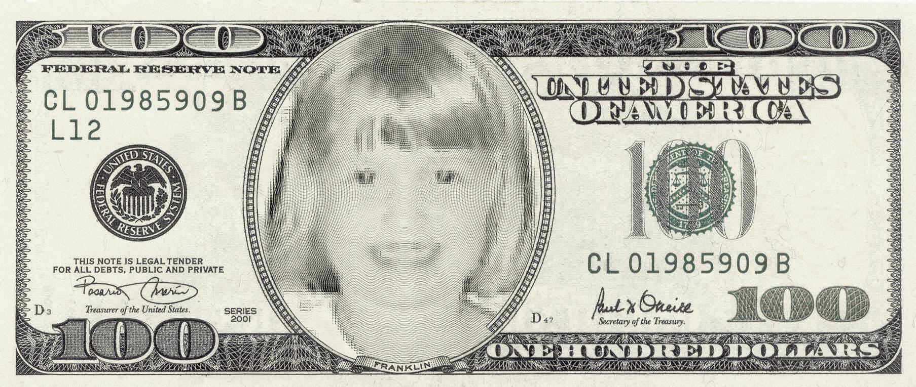 100 dollar bill for the 100th day of school