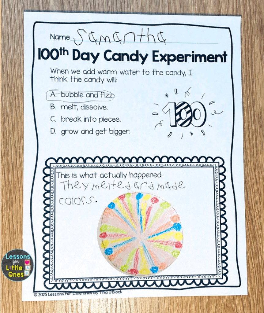 100th day of school science experiment page