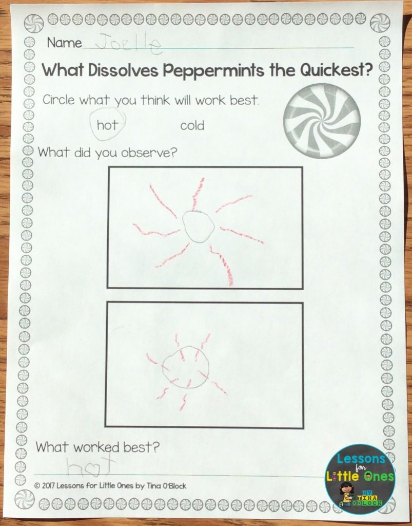 dissolving peppermints experiment page