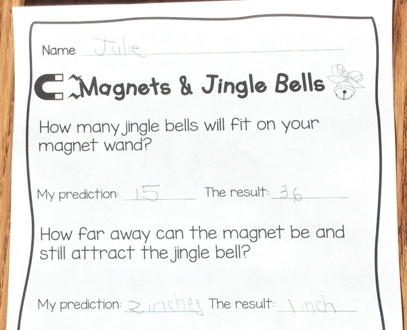 jingle bells magnets Christmas science page