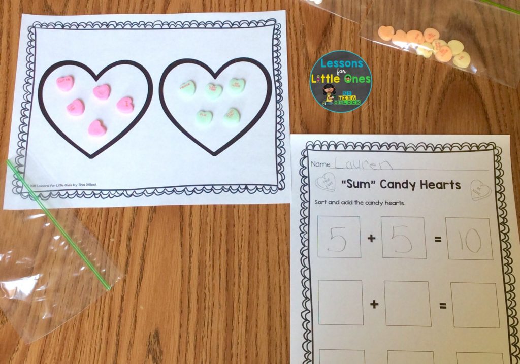 valentine math center addition to 10