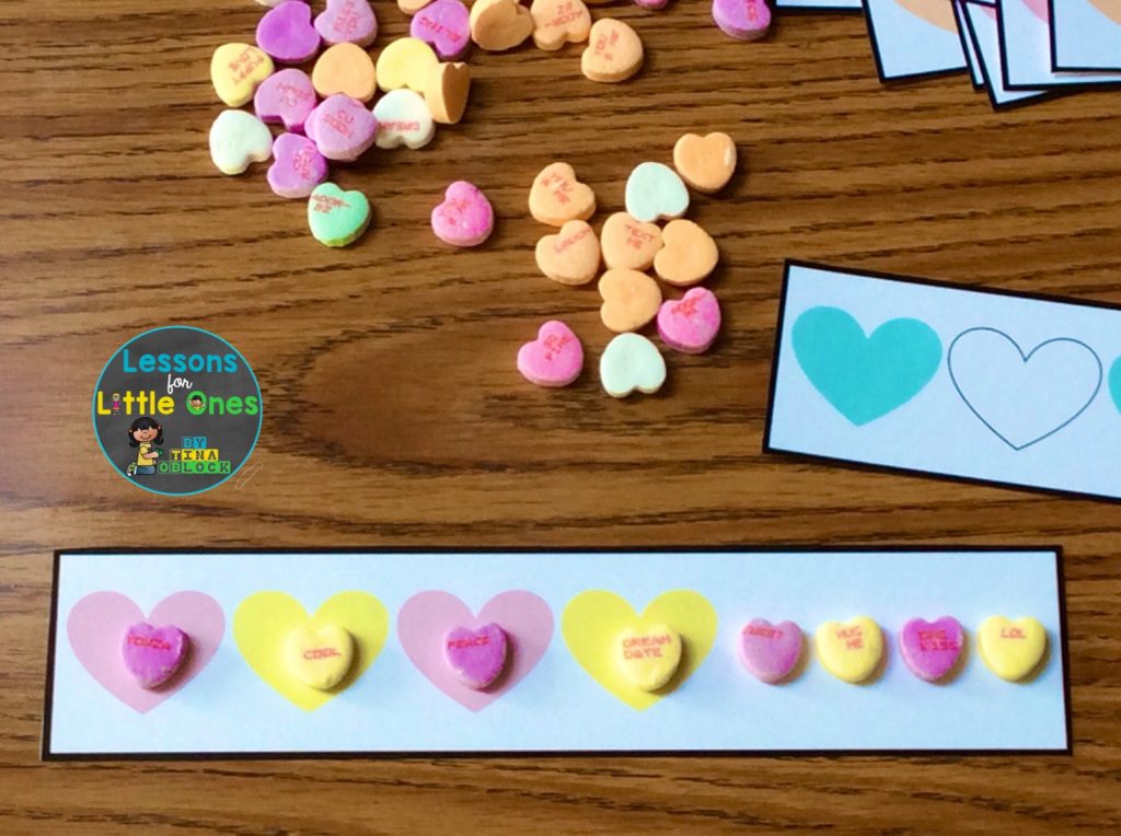 valentine math center patterns with candy hearts