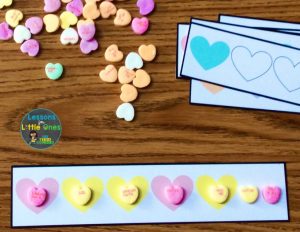 valentine math center patterns with candy hearts