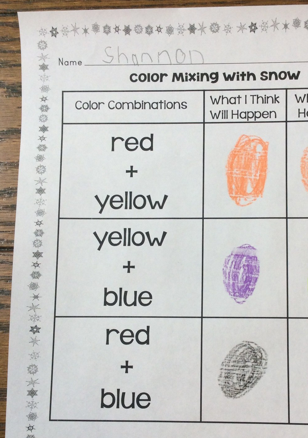 snow color mixing experiment page