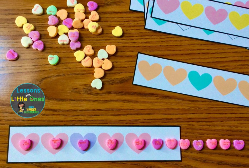 valentine math center patterns with candy hearts