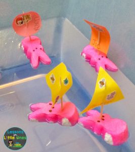 Easter Peeps bunny boats floating in water