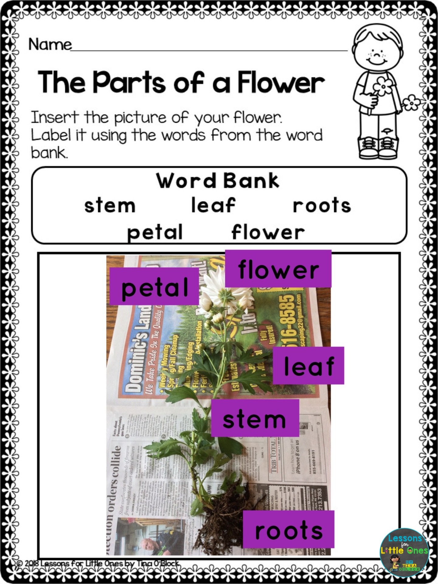 parts of a flower page using Pic Collage