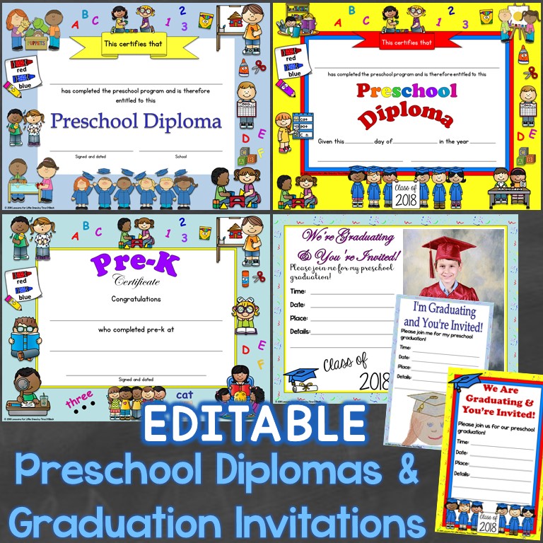 Preschool Diplomas & Graduation Invitations Editable