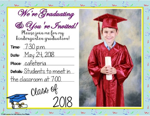 kindergarten graduation invitation student photo