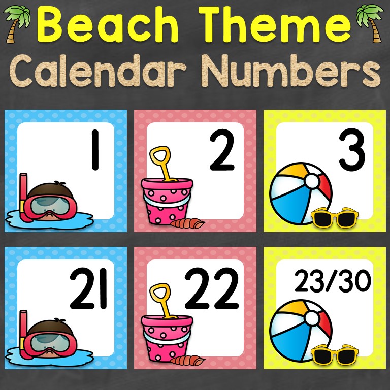Beach Theme Calendar Numbers