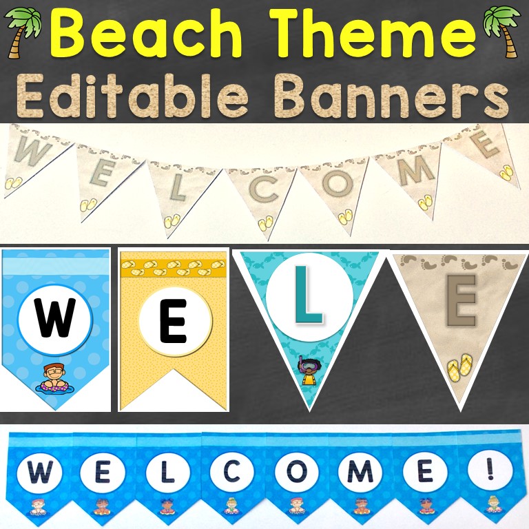 Editable Classroom Banners Beach Theme