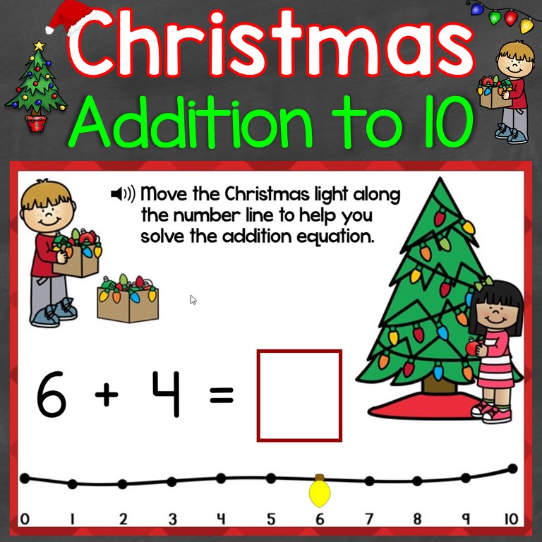 Christmas addition to 10 with Number Line
