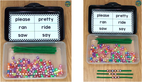 sight word practice pipe cleaners, letter beads