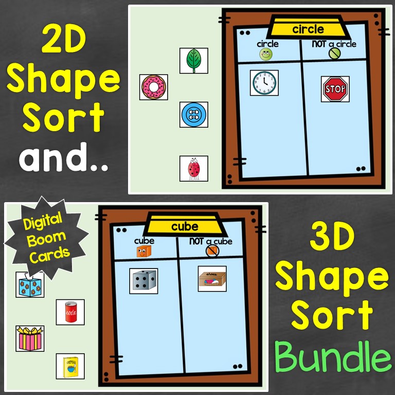 2D shapes 3D shapes sorting bundle digital Boom Cards
