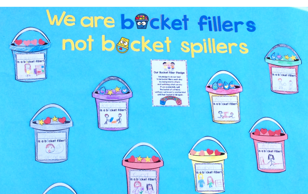 bucket filler bulletin board craft and writing prompt