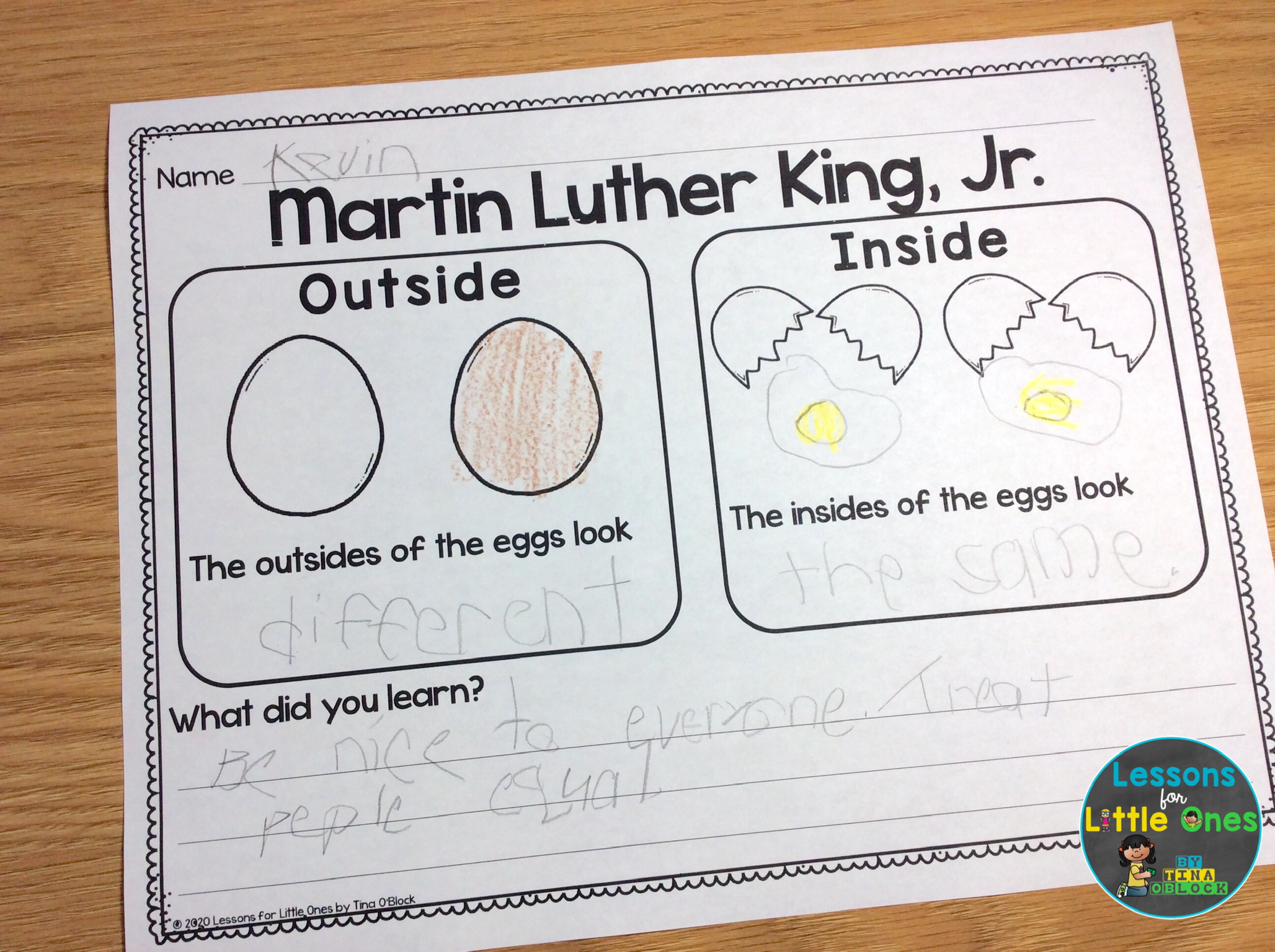 Free Martin Luther King Jr. egg activity page