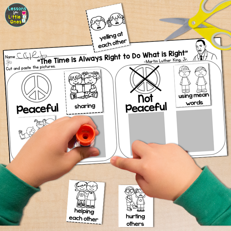 peaceful behaviors sorting page MLK Jr Day