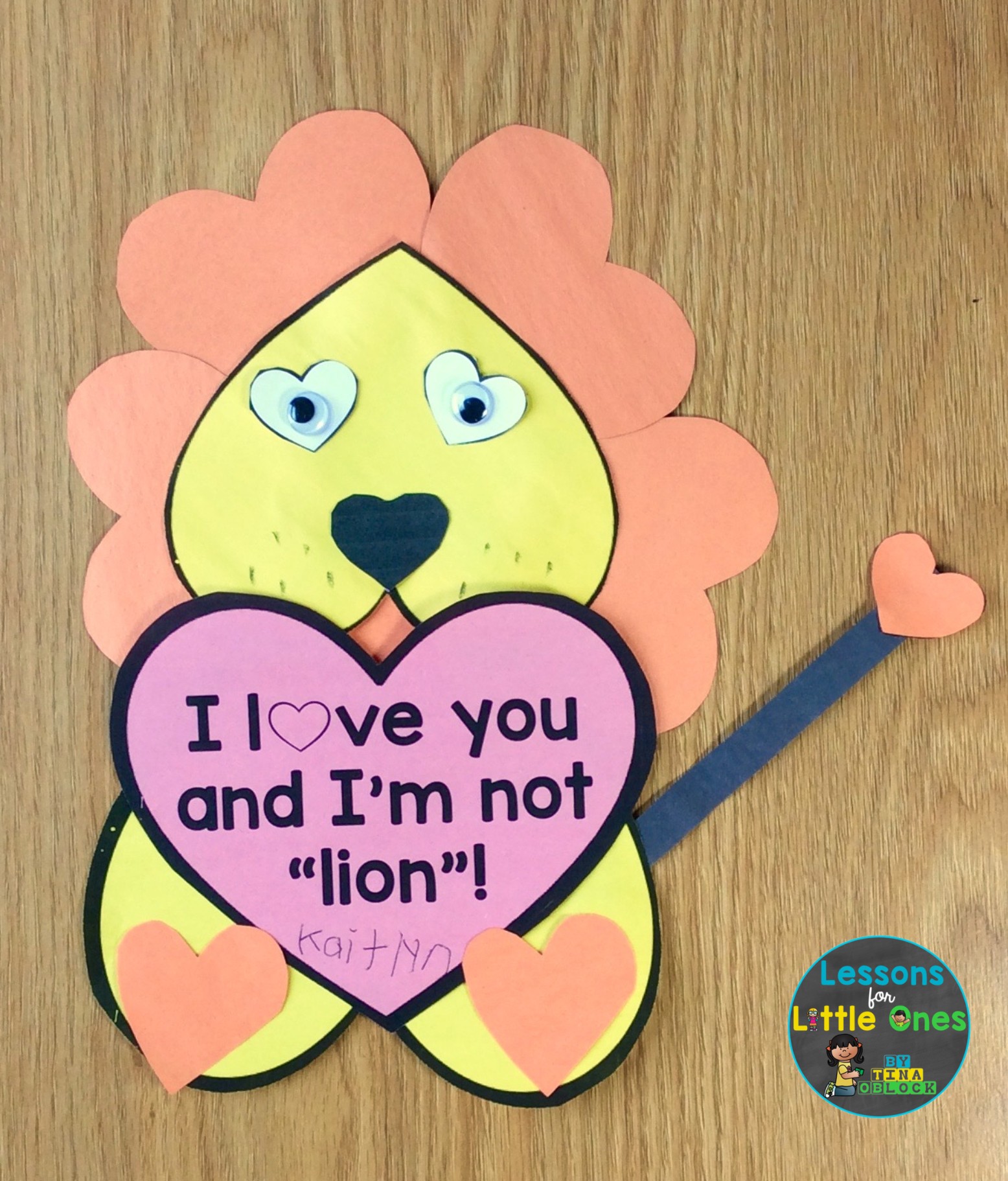 valentine card from student to parent lion
