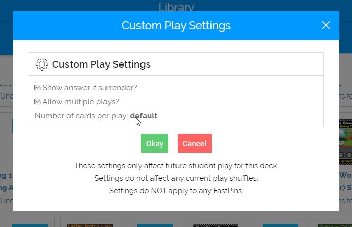 Boom Cards Custom Play Settings