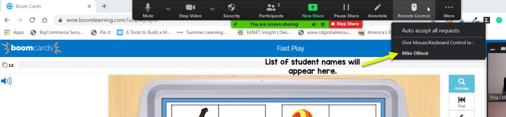 how to give students remote control in Zoom Meeting