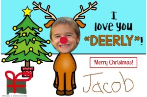 Christmas card student photo as Rudolph