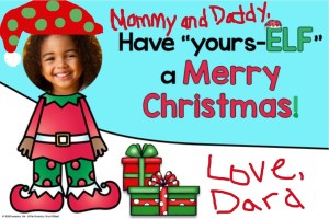 elf parent Christmas card with student picture