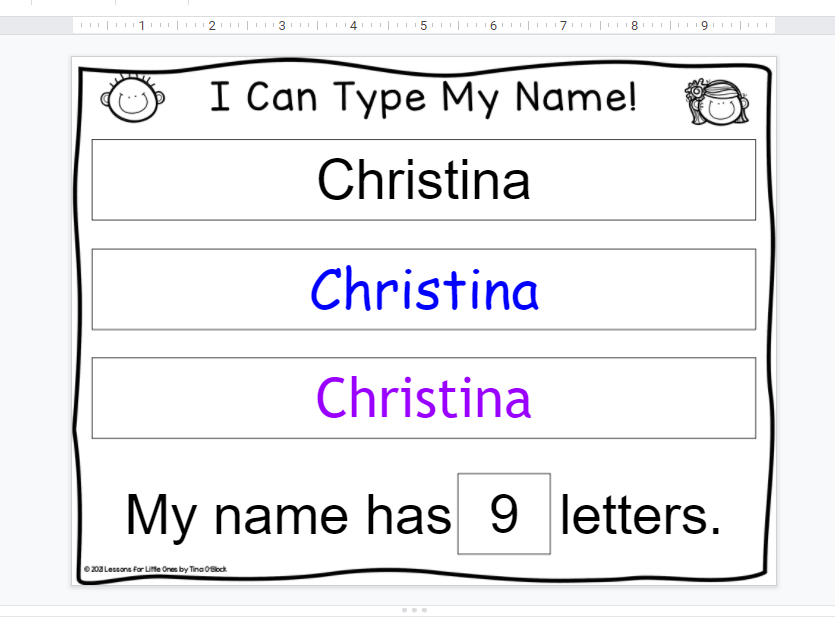 name typing practice digital keyboard Google Slides