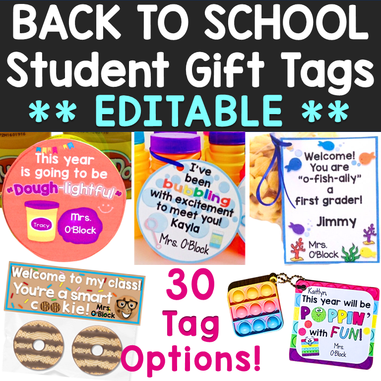 Editable Back to School gift tags for the first day of school, open house, meet the teacher