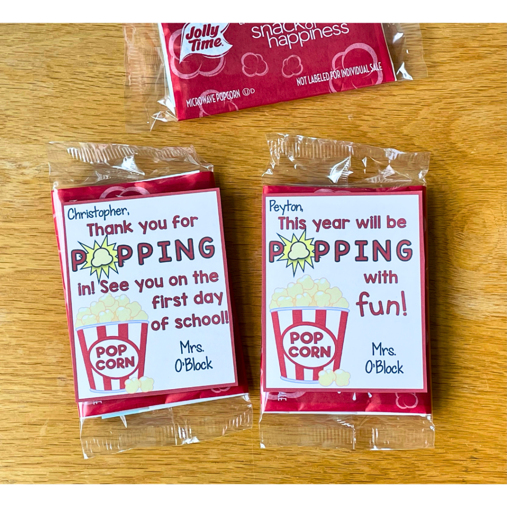 popcorn back to school gift tags