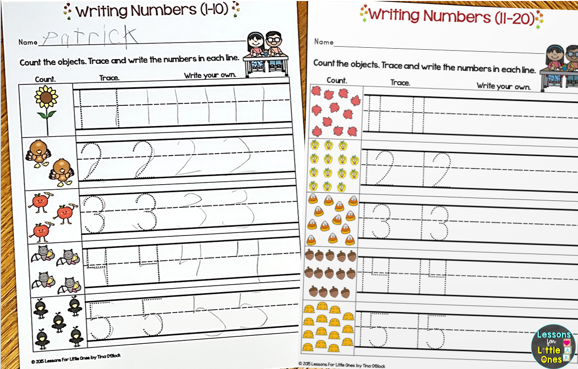writing numbers page for numbers 1-20 3 lines