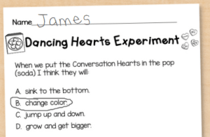 valentine science page - dancing conversation hearts